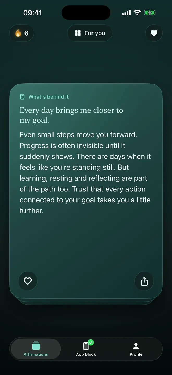 The back of an affirmation card explaining it
